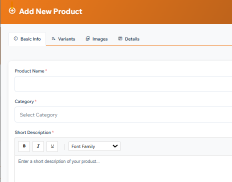 Add Products Interface